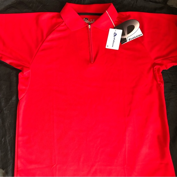 Phiten Evolution Zippered Polo Shirt Aqua Titanium Sport Technology - Red NEW - Picture 7 of 15